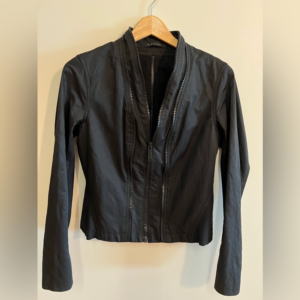 Elie Tahari Black Zip‑Up Jacket – Lightweight Shimmer Blend, Size S/P